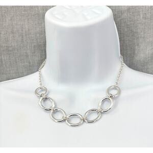 SAO Signed Silver Tone Oval Link Necklace 16" Collar Style Statement Chain